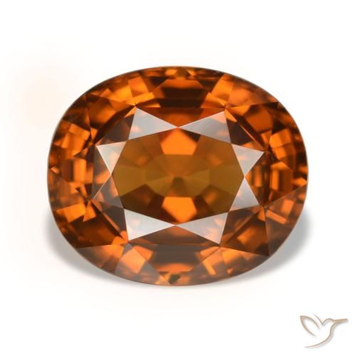 5.52カラットの天然Medium Dark-Orangeジルコン（10.5×8.8 mm・オーバルカット）