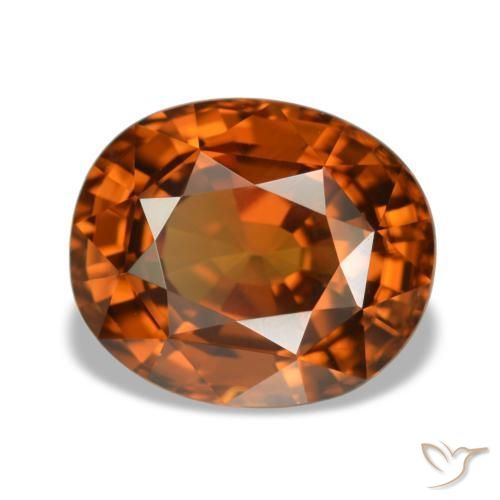 5.52カラットの天然Medium Dark-Orangeジルコン（10.5×8.8 mm・オーバルカット）